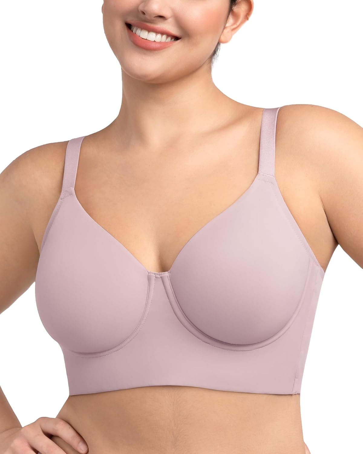 HSIA Bras for Women Minimizer Full Coverage Seamless Plus Size Longline Unlined Underwire Back Smoothing Bra, Grey Purple 36DD
