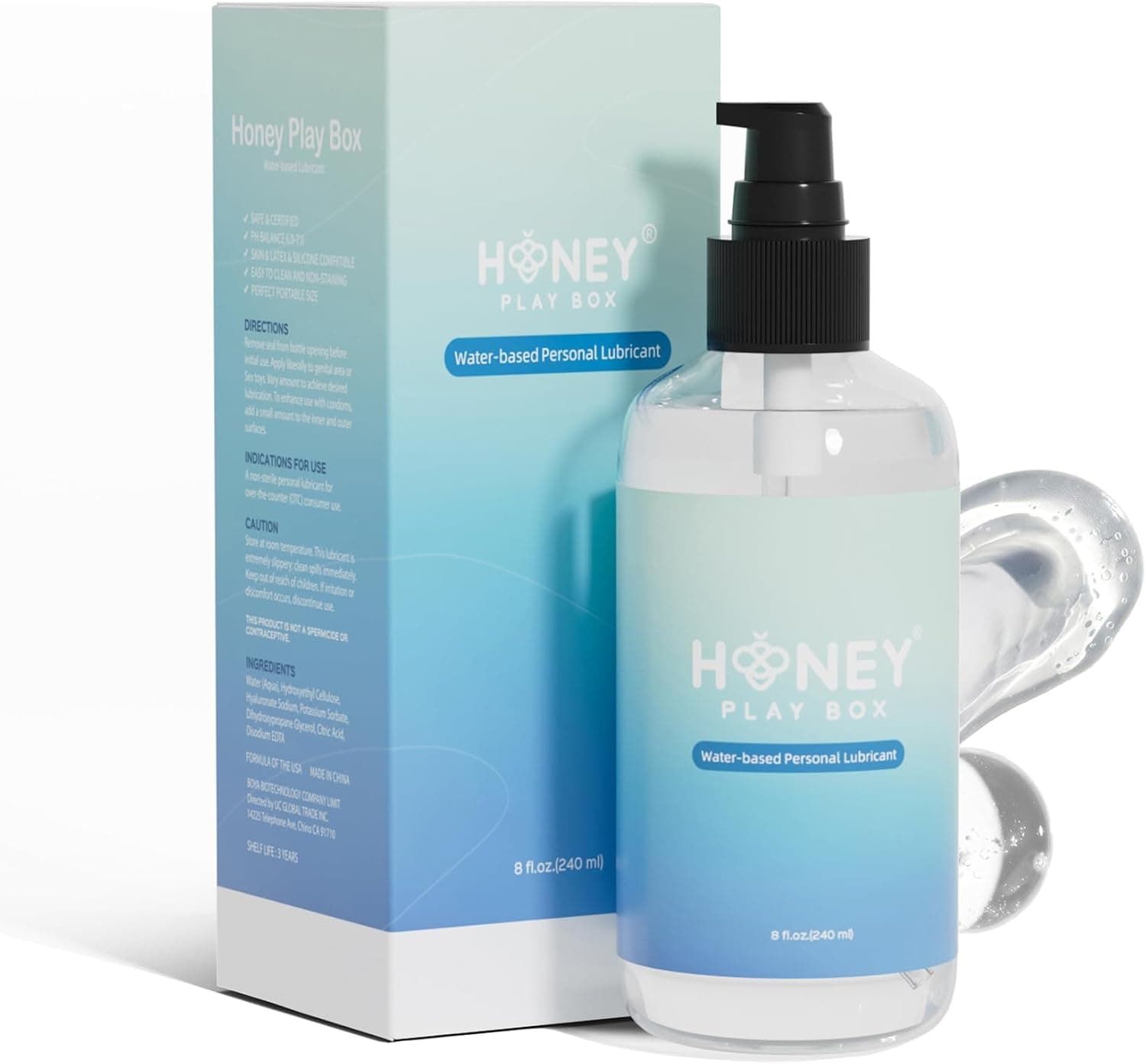 HoneyPlayBox Water Based Lube Personal Lubricant for Men, Women & Couples, Anal Lube, Non-Sticky, Easy-to-Clean, Toy & Condom Compatible, 8 Fl Oz