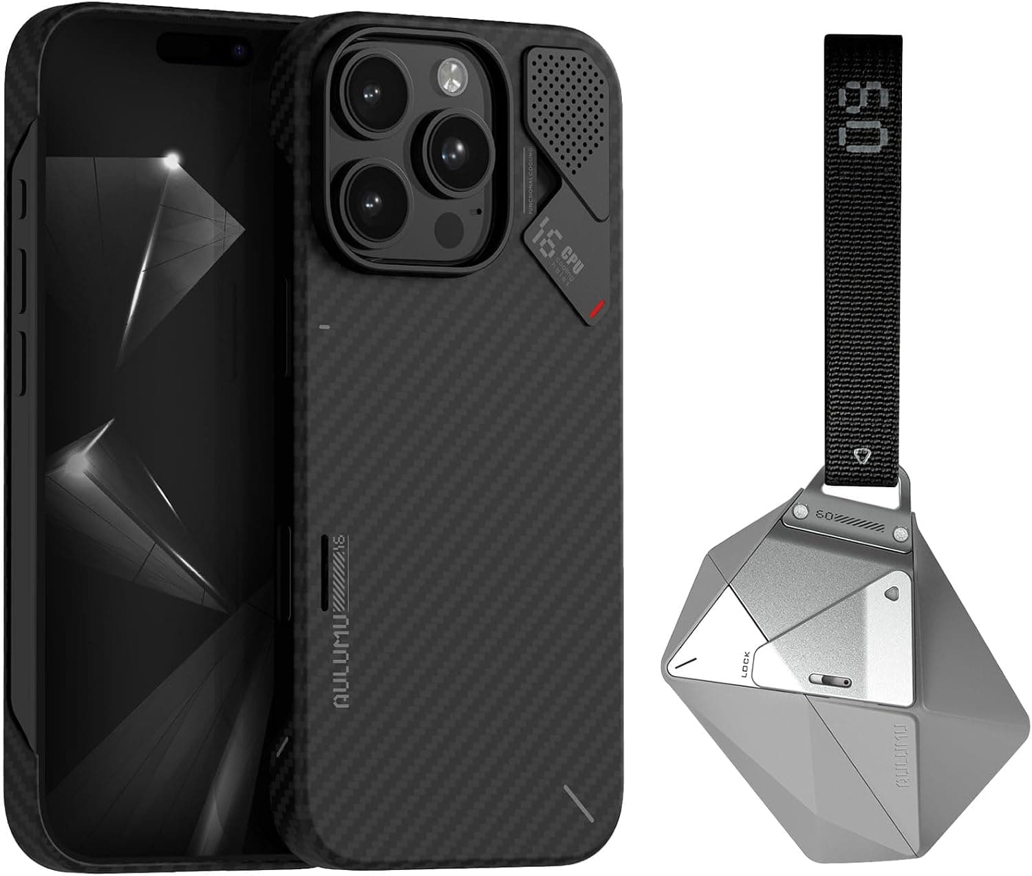 Aulumu A16 Aramid Fiber for iPhone 16 Pro + A09 AirPods Pro Case [Gray] Smart Accessory Kit