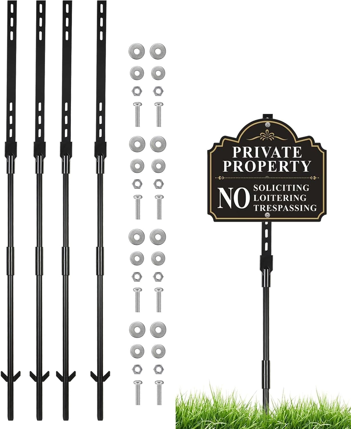 4 Pack Yard Sign Stakes, 48 Inch Aluminum Stakes for Yard Signs, Fits Sign 7 to 14 Inch, Signs Holder Stand for Fence Road Parking Street Stop