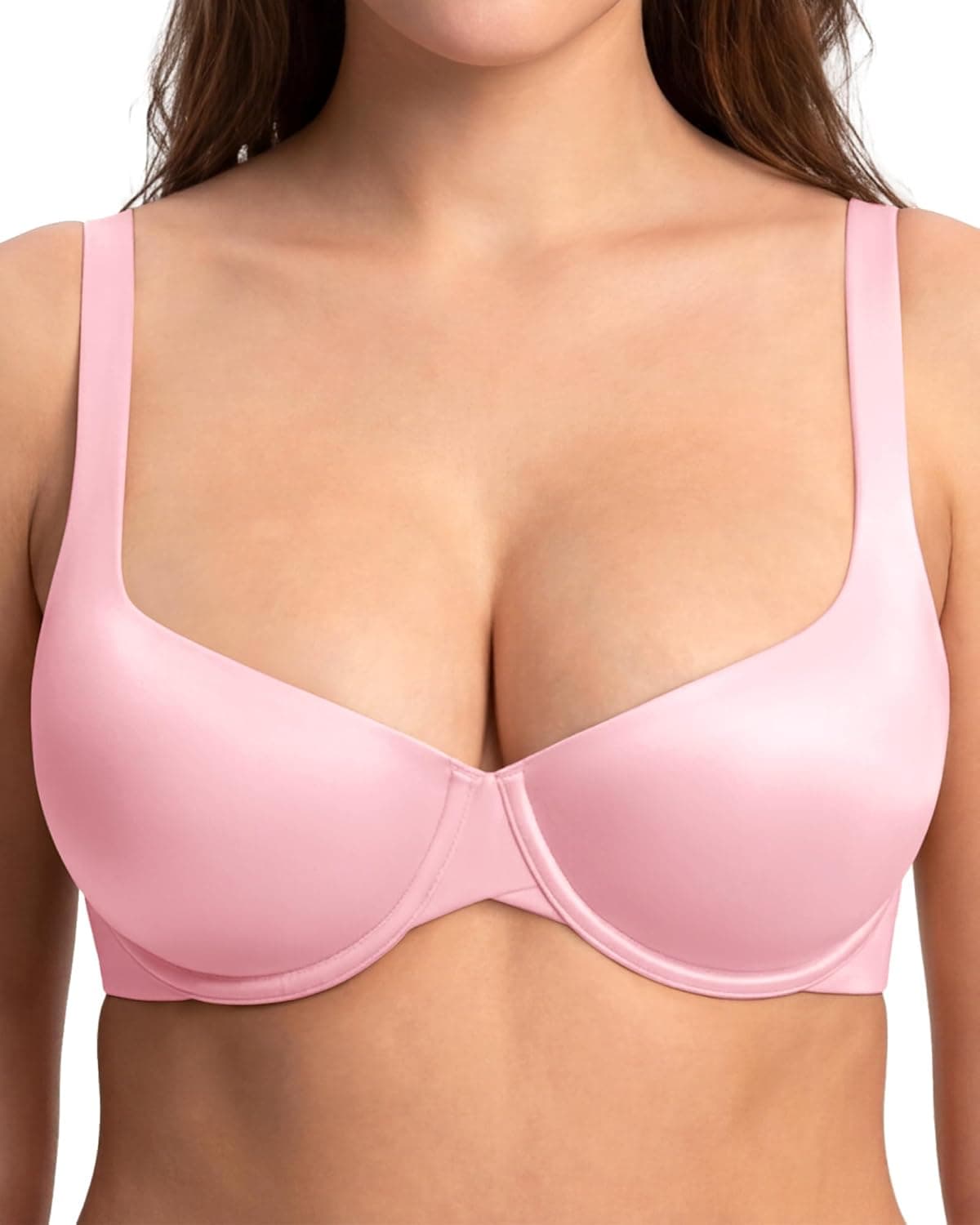 HSIA Balconette Bras for Women Underwire Unlined Demi Elodie Cloudsoft Half Cup Satin Bras Pure Pink 40DDD