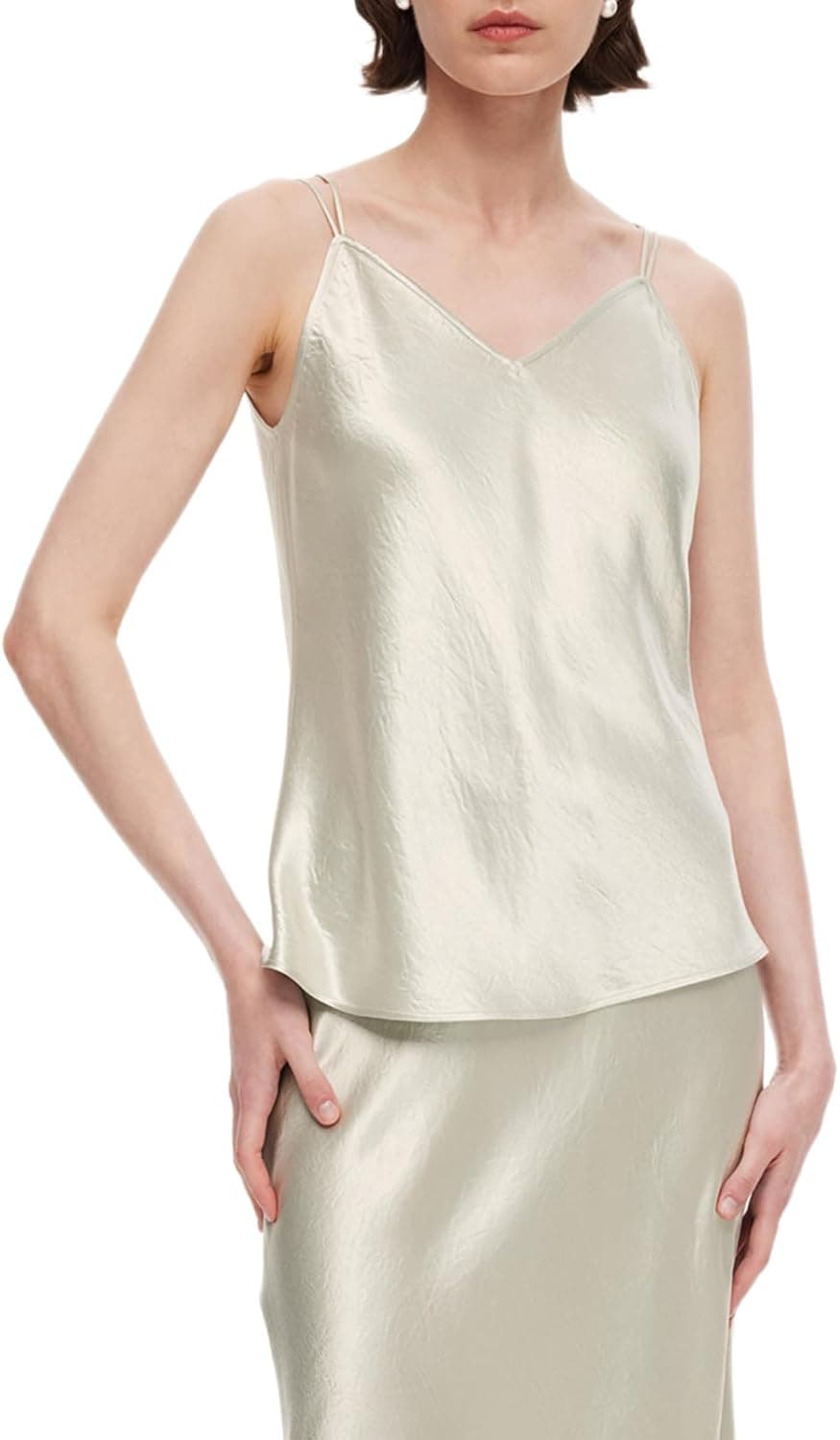 GOELIA 100% Acetate Tank Tops for Women V Neck Dressy Casual Sleeveless Blouses Camisole for Beach Vacation City Trip