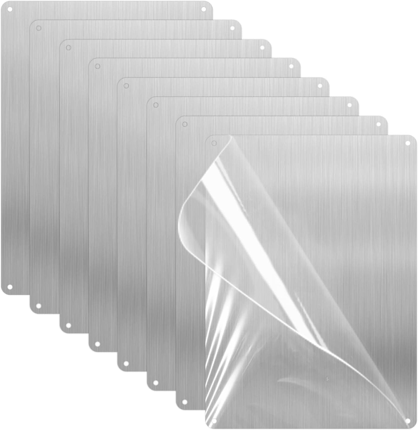 7x10 Inch (18x25cm) Brushed Blank Aluminum Sign, 0.85mm Thick Aluminum Plate with Protective Film, Pre-Drilled Holes for Easy DIY Sign Making, Metal Sheet for Crafting & Industrial Use(8 Pack)