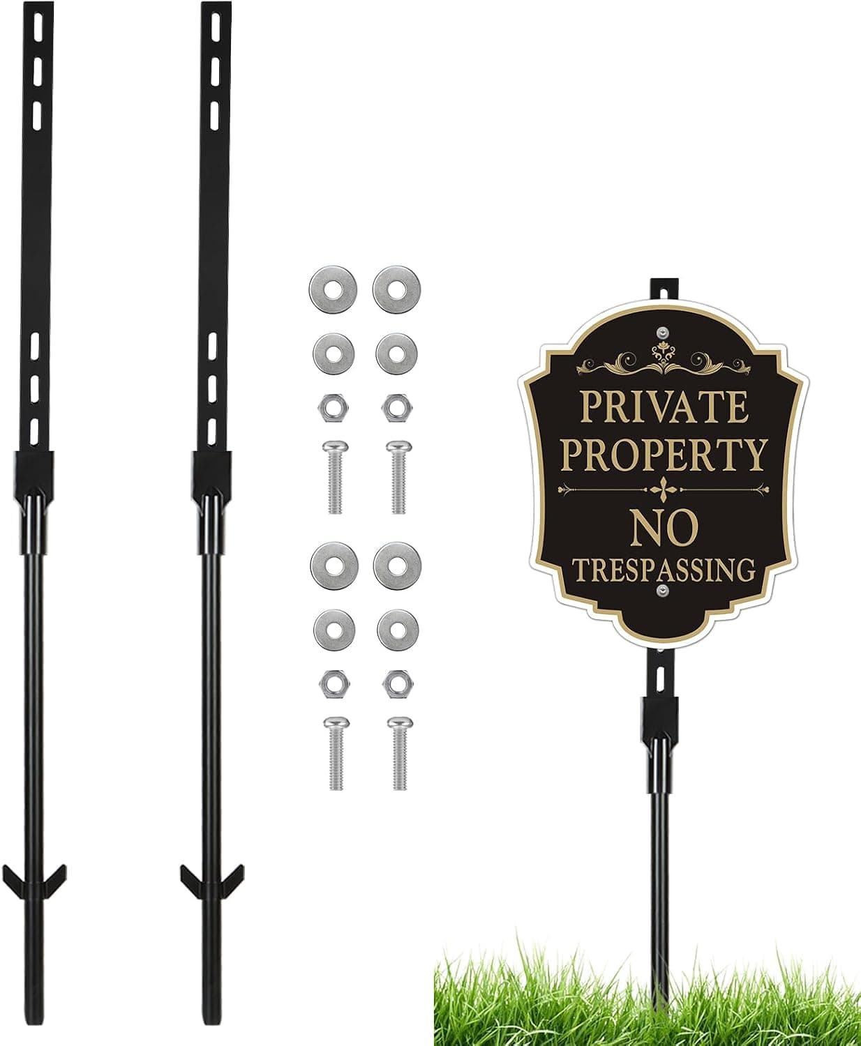 2 Pack Yard Sign Stakes, 36 Inch Aluminum Stakes for Yard Signs, Fits Sign 7 to 14 Inch, Signs Holder Stand for Fence Road Parking Street Stop (Black)