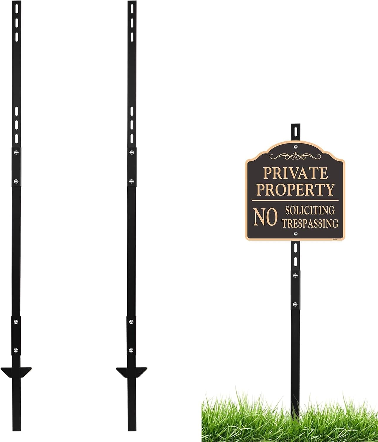 2 Pack Yard Sign Stakes, 4Ft Metal Sign Post, Rust, Wind & Dust Resistant Sturdy Metal Yard Stake for Ground Yard Lawn Fits Sign 7 to 14 Inch (Black, 4ft)