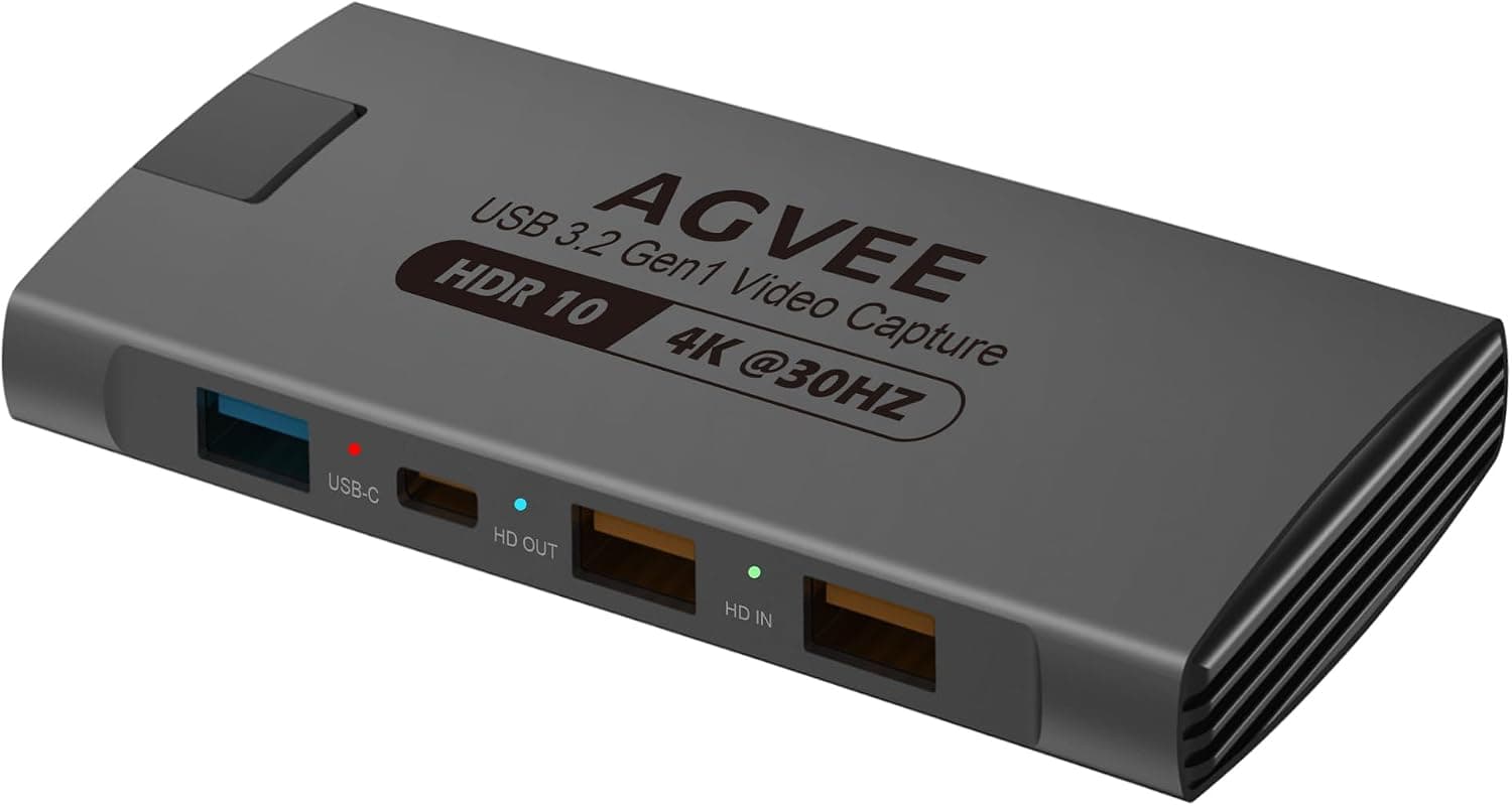 AGVEE Real 4k@30HZ Stream & Record Capture Card, HDR10 with Ultra-Low Latency, USB3.0 HDMI Audio Video Capture for Samsung S21,PS5, PS4, Game Recording, Live Streaming Broadcasting, Gray