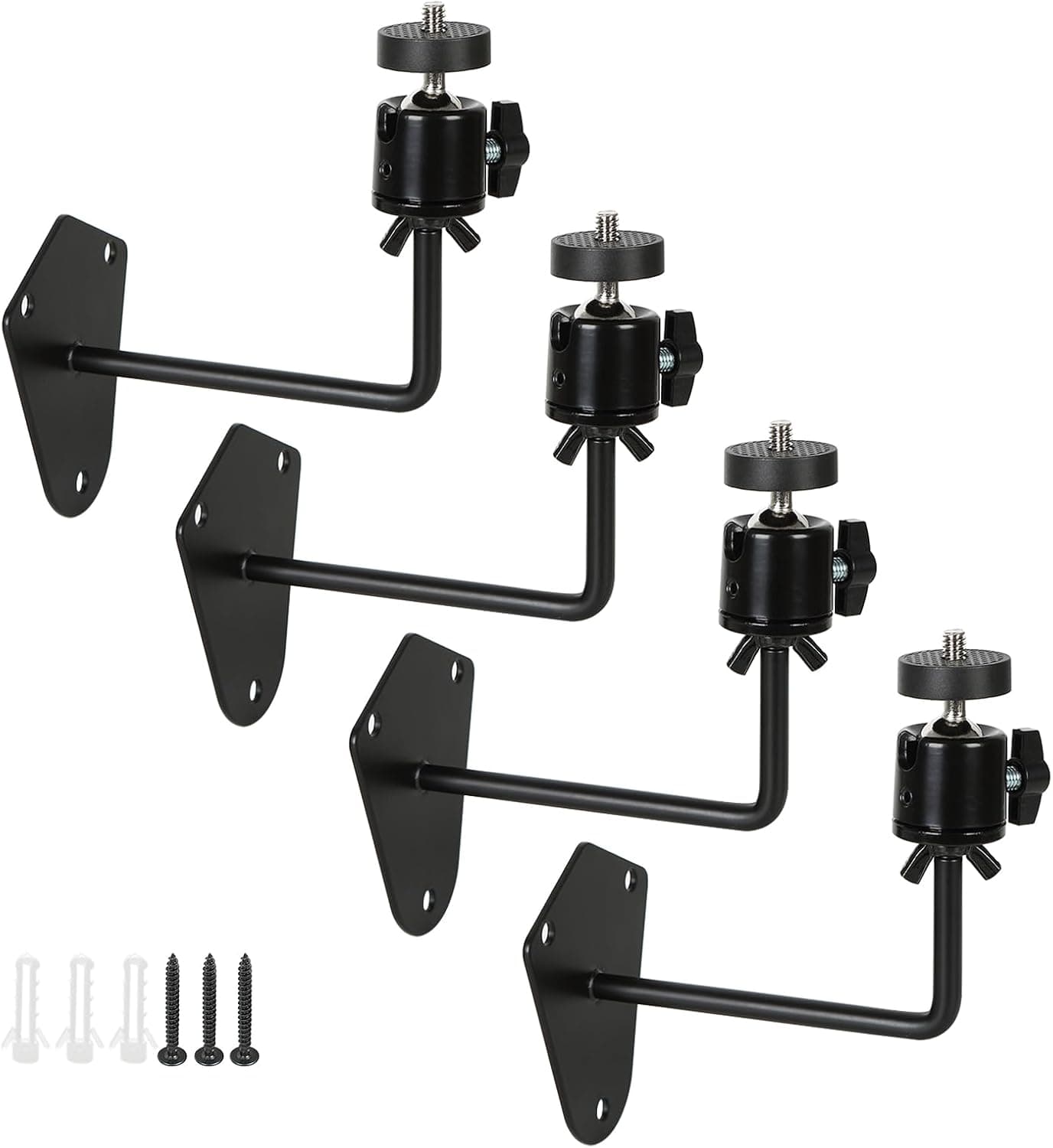 4 Pack Camera Wall Mount Bracket, Metal Security Camera Mount with Universal1/4-20 Threaded, 360°Adjustable Cameras Holder for Solar Panel Monitor Speaker Surveillance