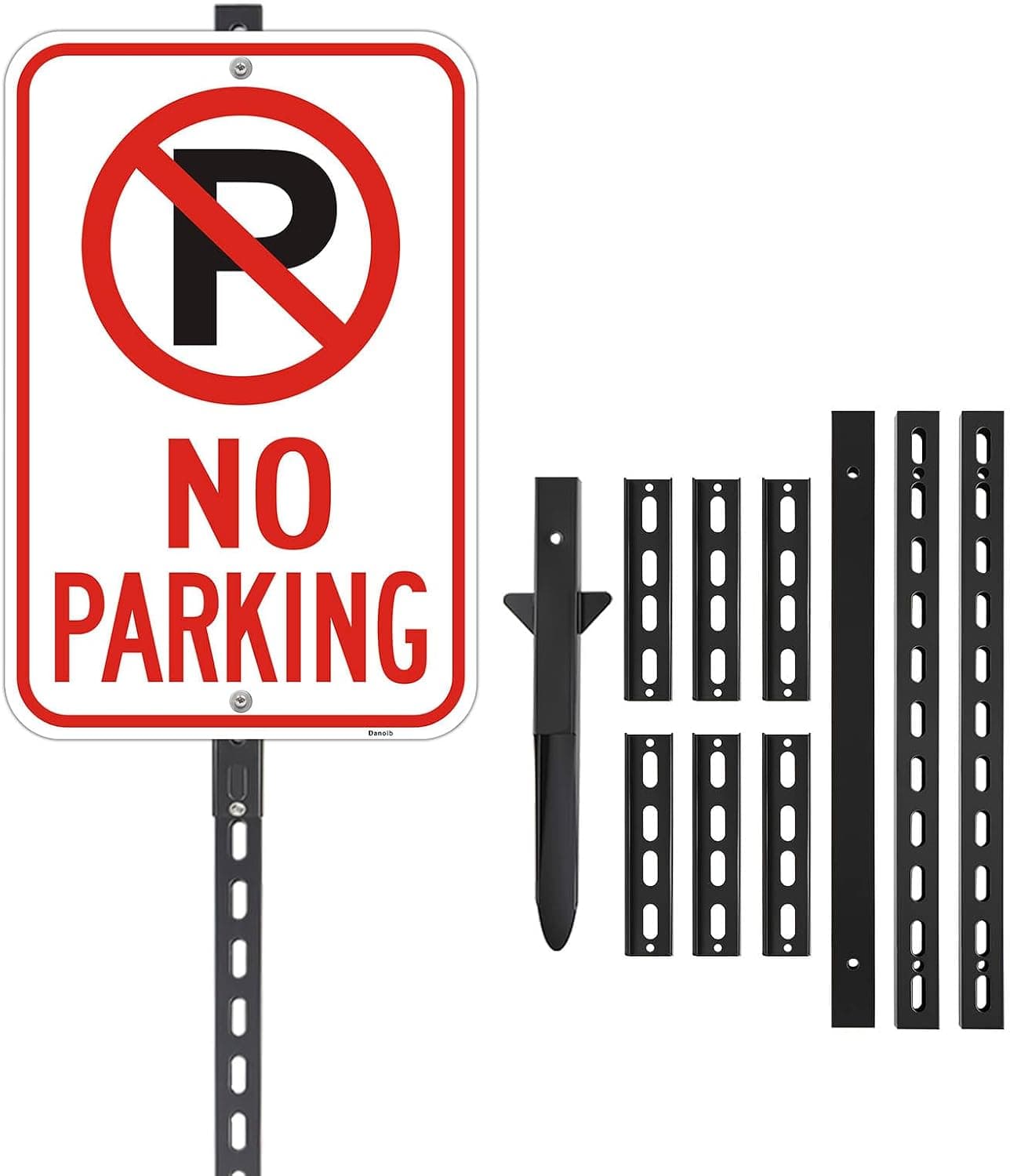 No Parking Sign with 71" Heavy Duty Post, 18”x12” Rust-Proof Reflective Aluminum Sign, Easy to Install for Driveway, Private Road & Commercial Property (1, Red)