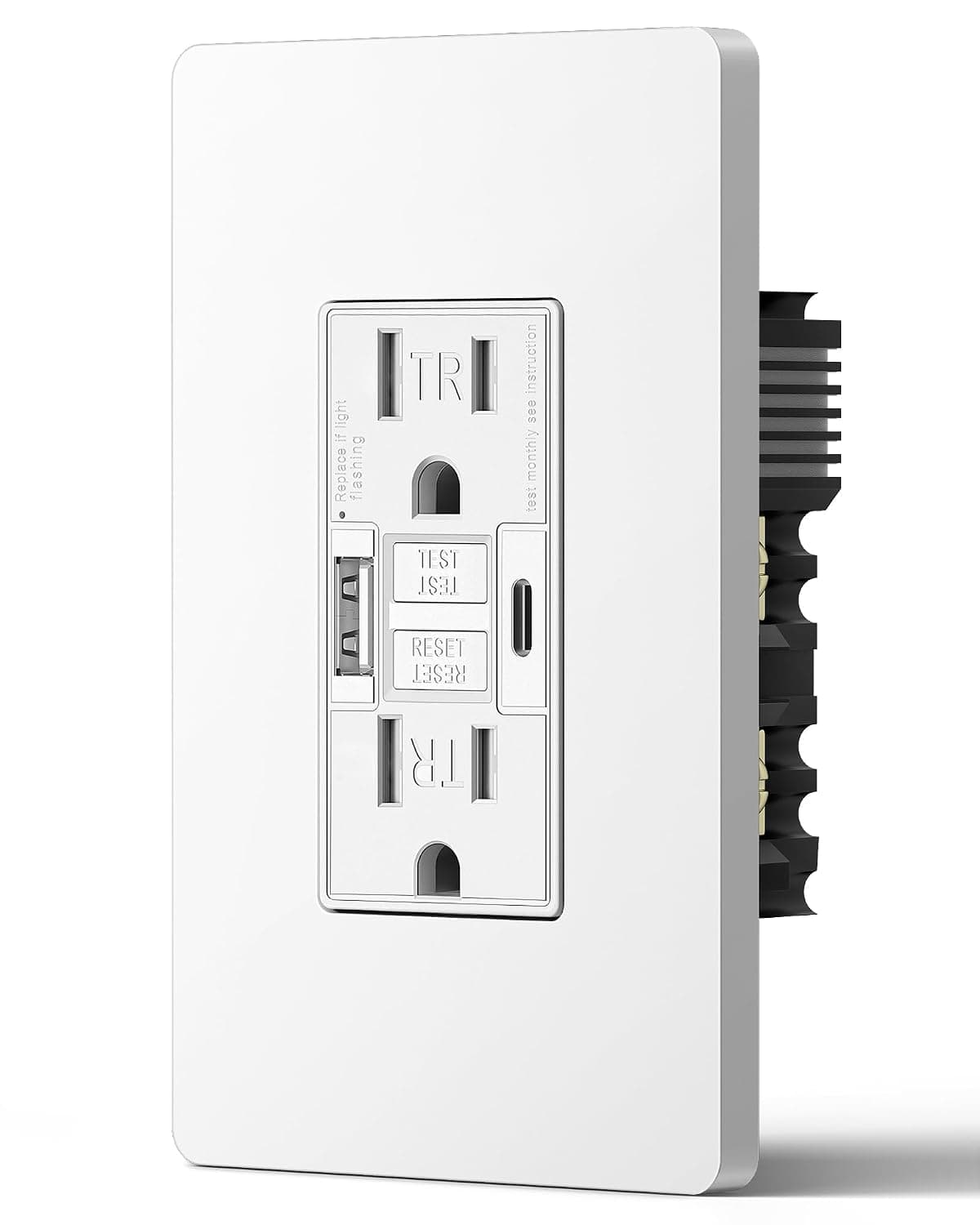DEWENWILS 15A GFCI Outlet with USB Ports 4.8A/24W, 30S Self-Test GFCI Electrical Outlet with Indicator Light, Tamper-Resistant Receptacle, Screwless Wall Plate, Clamping Plate, ETL Listed