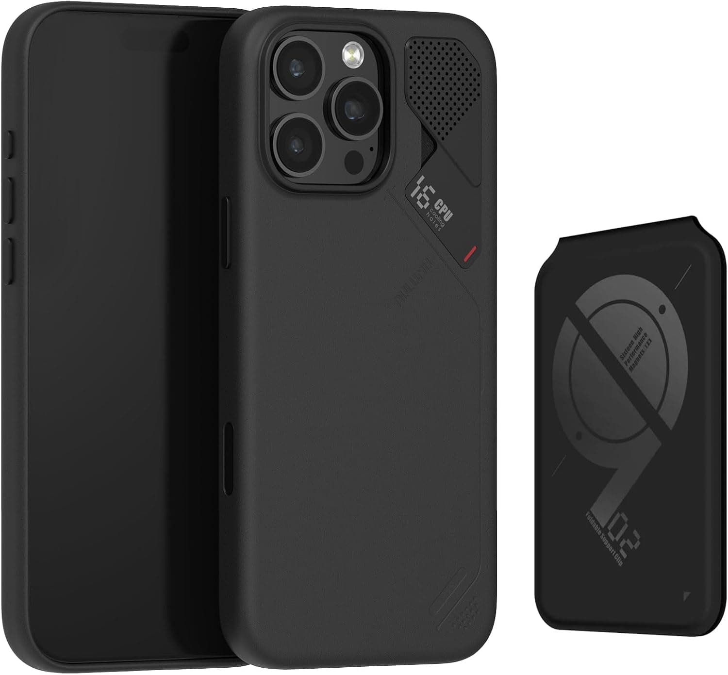 Aulumu A16 Vegan Leather [Touch Black] + G02 V2 Magnetic Wallet for iPhone 16 Pro Max | Comforts Magnetic Card Holder Kit