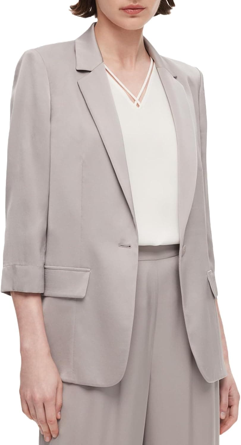 Blazer for Women 22MM Mulberry Silk Slim Fit Narrow Lapel 3/4 Sleeve Lightweight Tailored Jacket Outerwear Business Casual