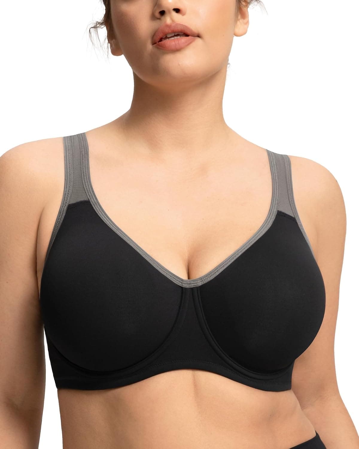 HSIA Sports Bra for Women High Support Large Bust Outside Underwire Adjustable Racerback Unlined Full Coverage Sports Bra Black