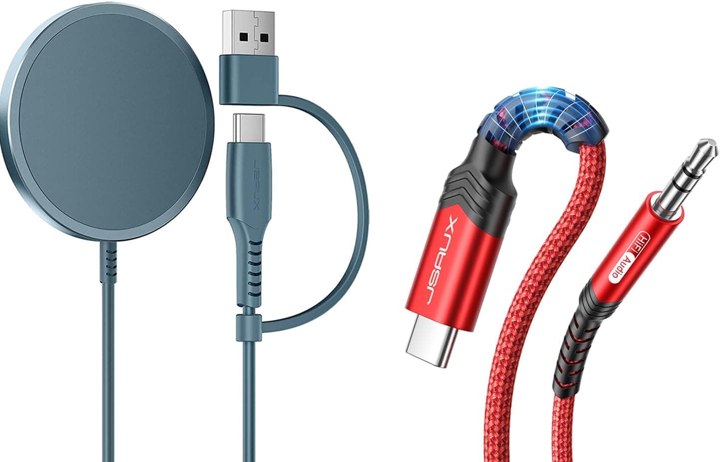 1x Magnetic Wireless Charger & 1x USB C to 3.5mm Audio Aux Jack Cable Compatible with iPhone 16 Pro Max/15 Pro Max