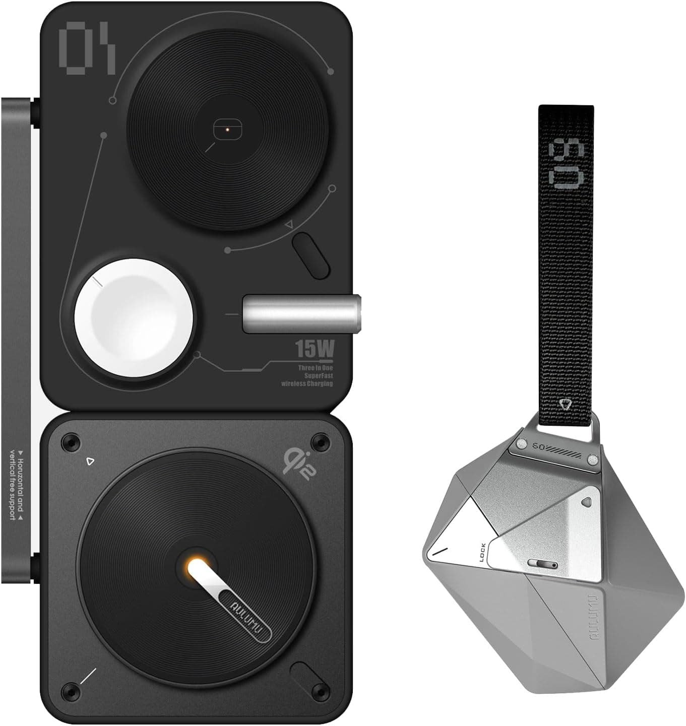 Aulumu A09 Geometric AirPods Pro Case [Gray] + M01 Wireless Charging Station Wireless Charging Kit