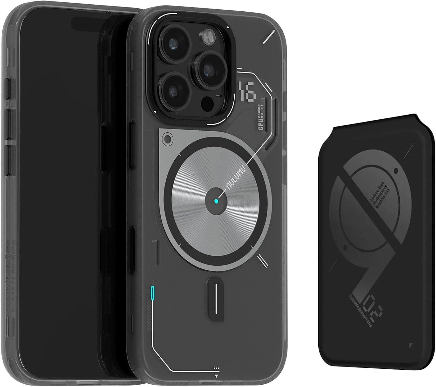 Aulumu A16 Thermal [Touch Translucent Gray] + G02 V2 Magnetic Wallet [Black] for iPhone 16 Pro | Comforts Magnetic Card Holder Kit