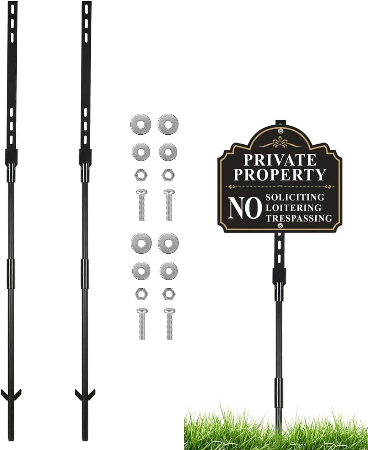 2 Pack 48" Yard Sign Stakes, Holds 7-14 Inch Signs, Aluminum Garden Posts with Barbed Anchors, Easy Install, Lightweight & Adjustable for Outdoor, Road, Parking