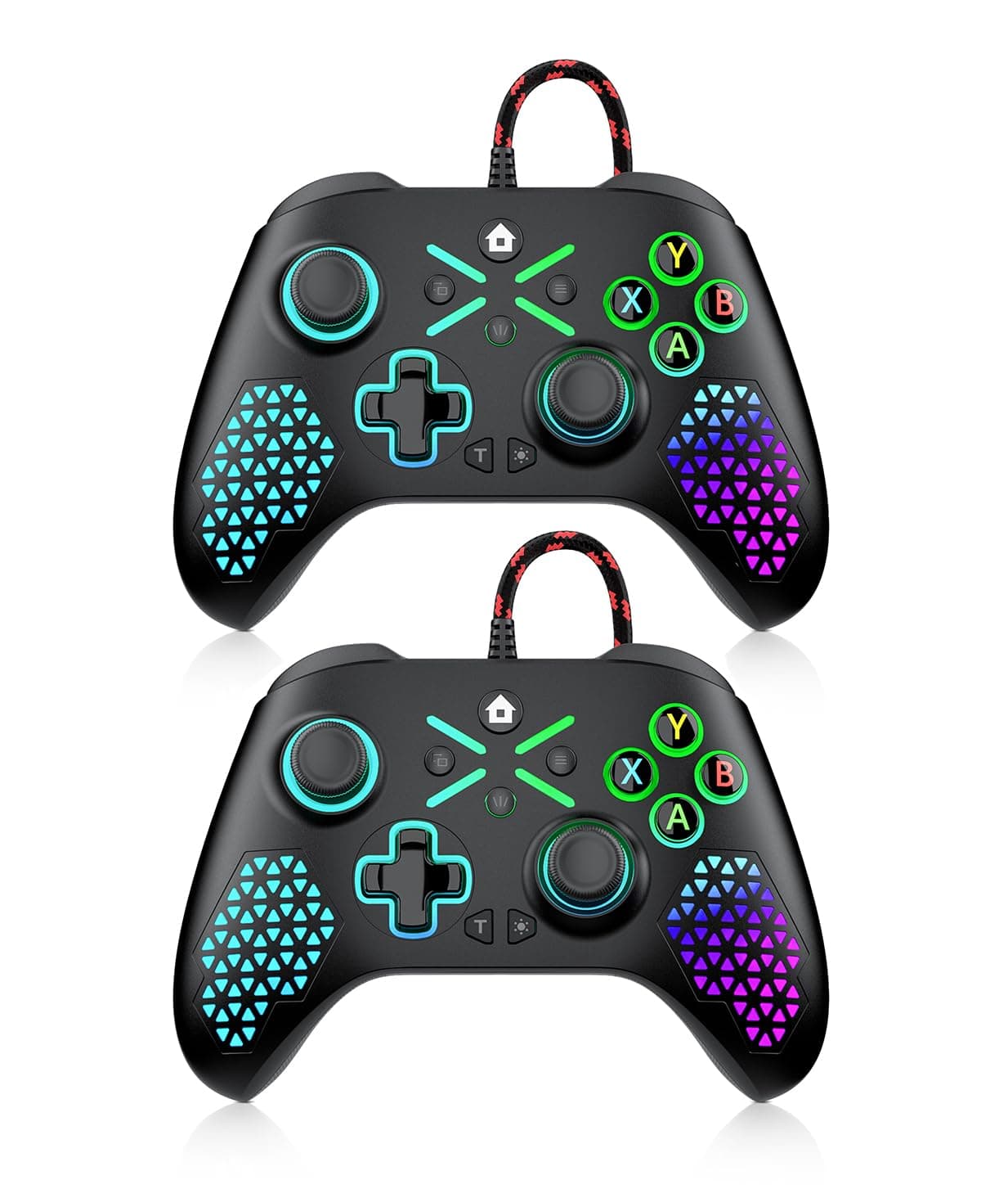 Dinosoo 10ft Wired RGB Wireless Controller for Xbox Series X|S, One & PC, Turbo, Macro Function, Dual Vibration, 3.5mm Audio Jack - Black