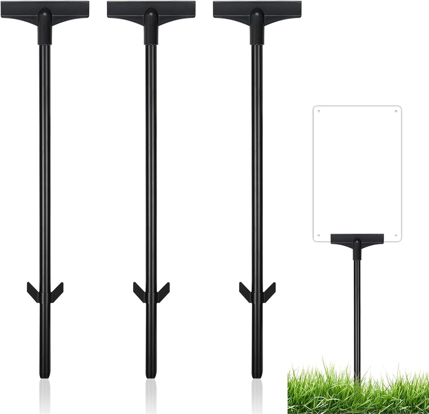 3-Pack Stakes for Yard Signs with Clips, 18 Inch Aluminum Rust & Wind Resistant Yard Sign Holders, Fits Thickness Signs 0.2 to 0.8mm, Easy Assembly for House, Parking, and Lawn Sign