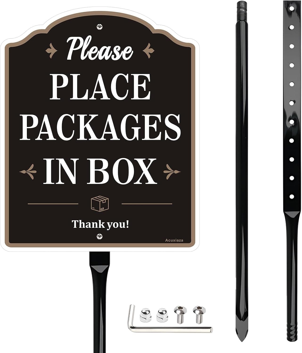 Please Place Packages In Box Signs with 34.6" Stake, 10" x 12" Package Delivery Instructions Sign, Rust-Free Aluminum Leave Packages In The Box Sign for Outdoor Yard, Easy to Install
