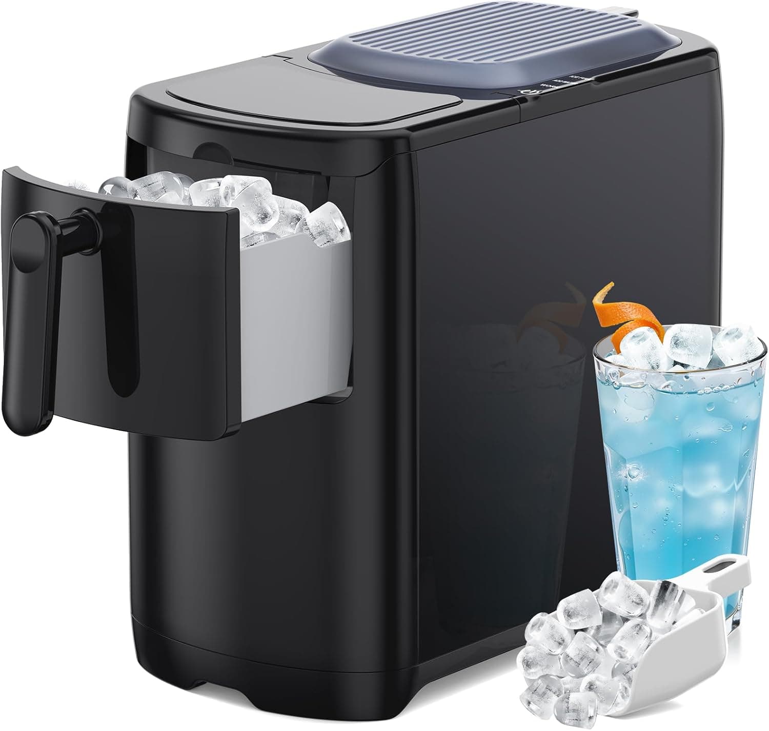 Electactic Compact Countertop Ice Makers, 18Lbs/Day Bullet Ice Maker, Removable Lid Easy to Clean, Fast 6Pcs Bullet Ice in 8 Mins, Self-Cleaning & Low Noise for Office, Bedroom, RV(Black)