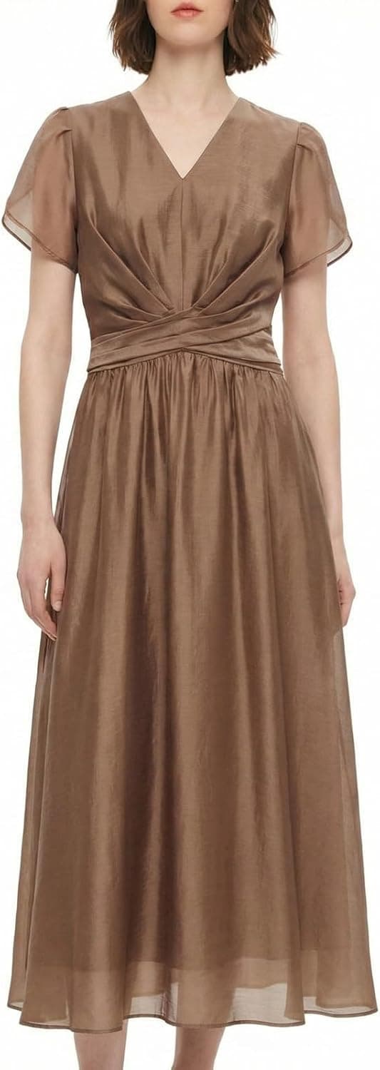 GOELIA Formal Dresses for Women Summer Short Sleeve Twist Front Maxi Dress Tea Party Midi Dress for Wedding Guest