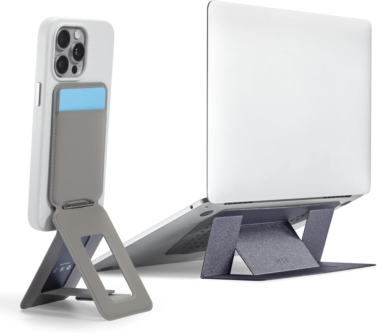 MOFT Adhesive Laptop Stand Starry Grey & Phone Tripod Wallet Taupe