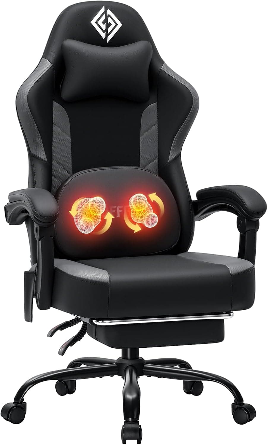 Gaming Chair with Shiatsu Kneading Massage Heated Computer Desk Chair Black | 155° Recliner with Footrest;Height Adjustable;Pocket Spring Seat Cushion; Ergonomic Game Chairs for Adults Gaming Office
