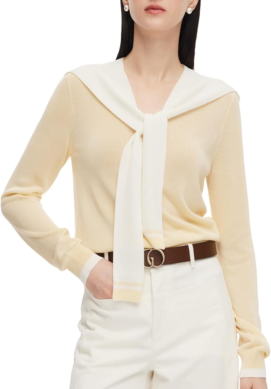 GOELIA Sweaters for Women Trendy Lyocell Wool Blend Knit Top with Detachable Sailor Collar Long Sleeve Pullover Jumpers