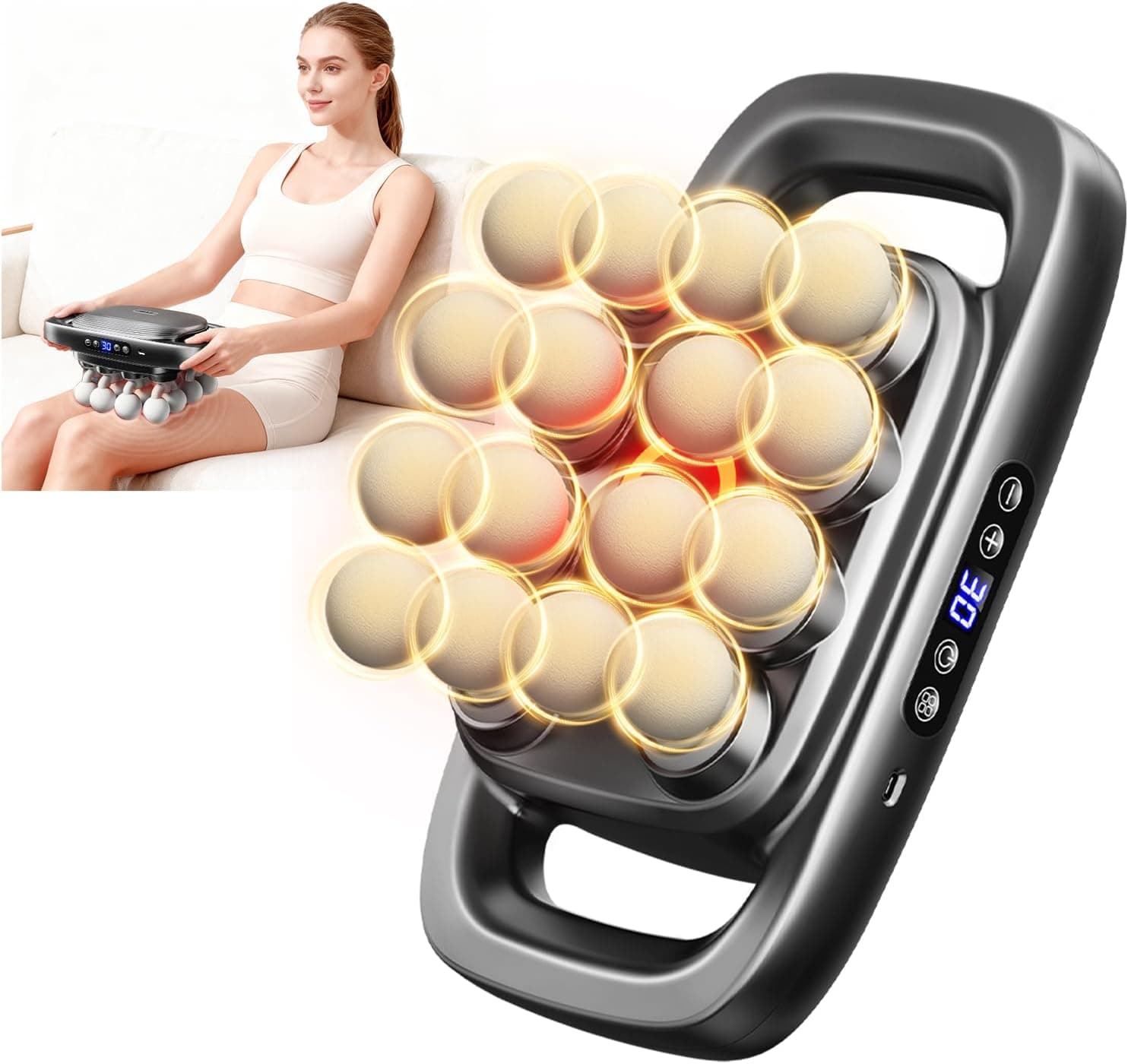 KOOTLEE 16 Heads Deep Tissue Massage Gun, Percussion Muscle Massager for Back, Neck, Shoulders, Legs & Feet, Body Massager for Pain Relief & Muscle Relaxation, 3 Modes & 30 Intensity Levels