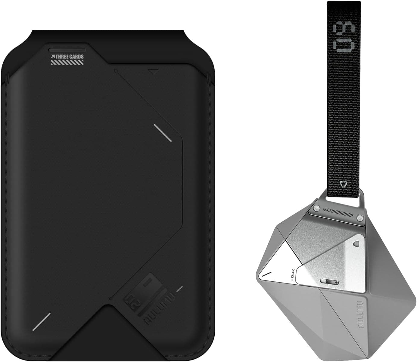 Aulumu A09 Geometric AirPods Pro Case [Gray] + G02 V2 Magnetic Wallet [Black] All-in-One Secure Case Set