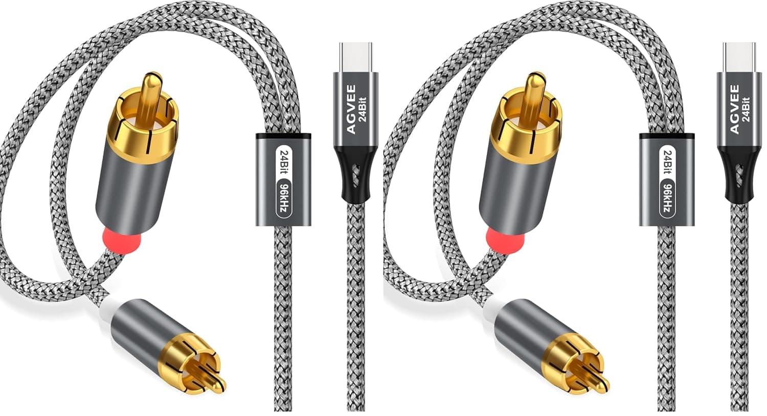AGVEE 6.6ft 24-bit/96kHZ USB C to RCA Audio Cable, Type C to 2RCA Jack Male Y Splitter Cord Adapter for iPhone 16 15 iPad Pro Samsung Galaxy S24 S23 S22 S21, Google Pixel, Amplifiers, Gray (Pack of 2)