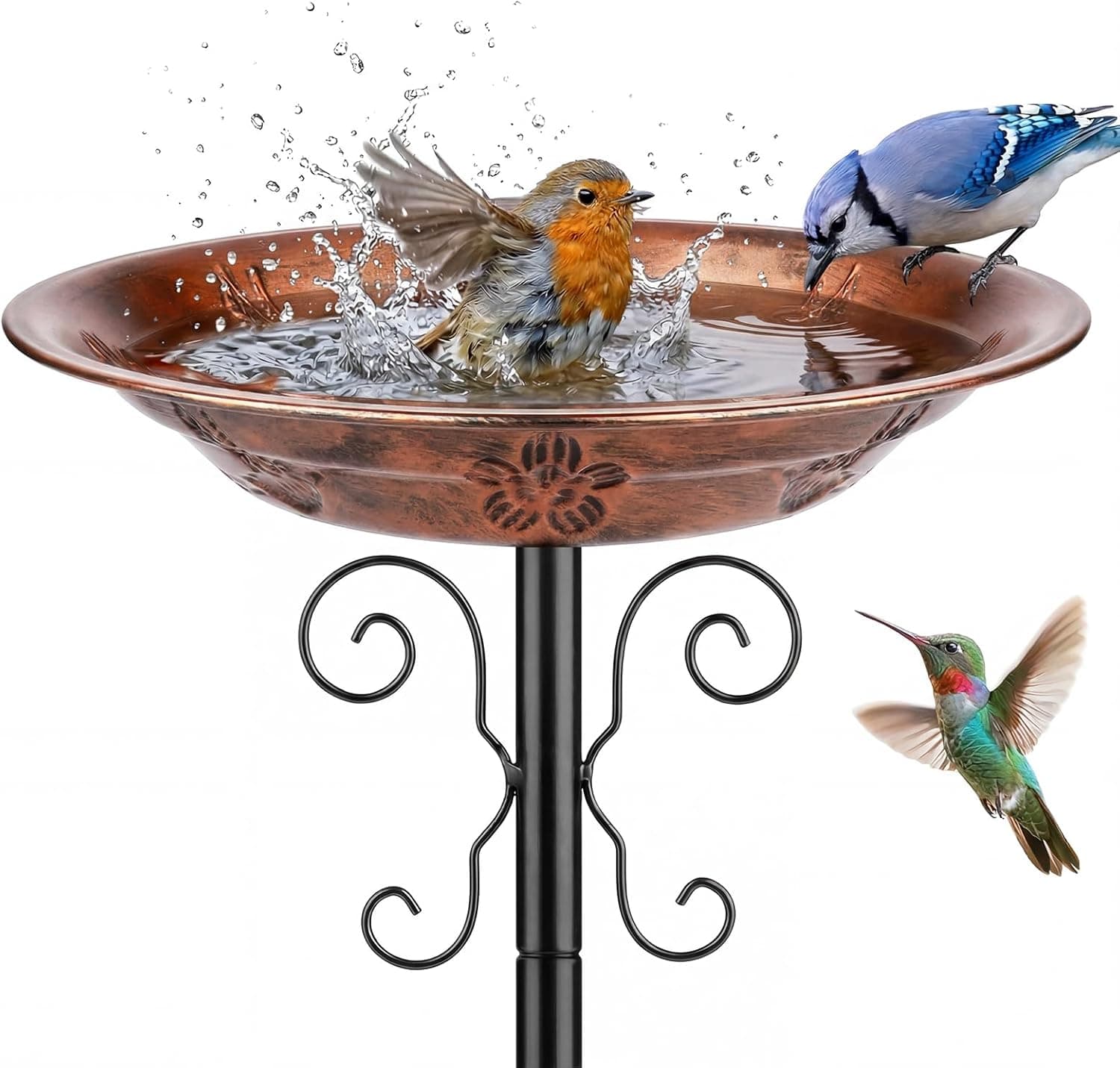 BOLITE Metal Bird Bath with 4-Prong Ground Stake, 12" Dia 3" Deep Detachable Bowl, Weather-Resistant Vintage Bird Bath for Outside, Garden Patio Yard Lawn Decor, Antique Bronze, Gift for Bird Lovers