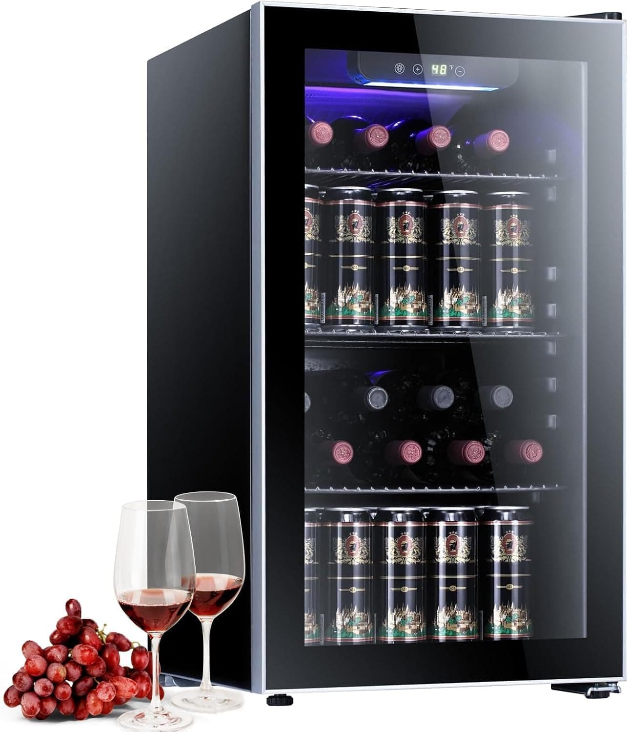 Antarctic Star 26 Bottle Wine Cooler/Cabinet Refrigerator Mini Wine Cellar Beer Soda Clear Glass Door Bar Fridge Quiet Compressor Adjust Temp Freestanding Indoor Use 3.0cu.ft Black