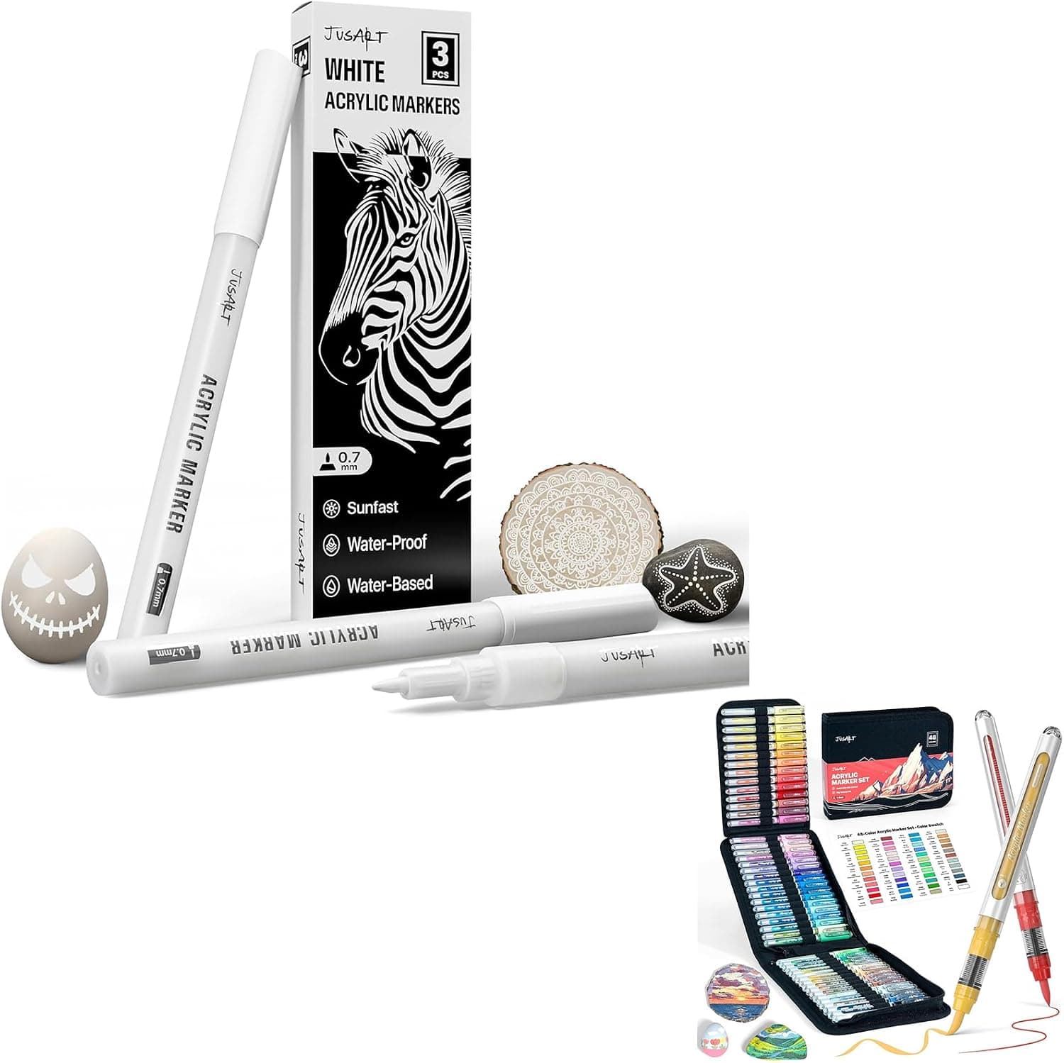 JusArt 3 Pack Black Acrylic Paint Markers 48 Colors Acrylic Paint Markers
