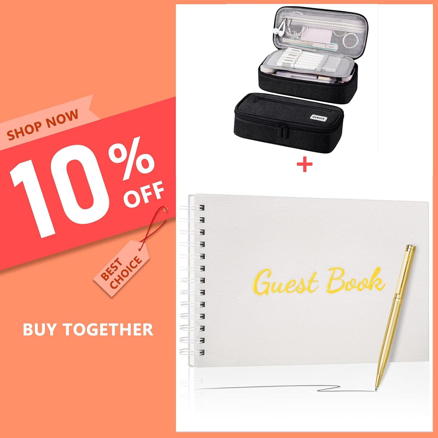 WEMATE Large Pencil Case +Guest Book for Wedding