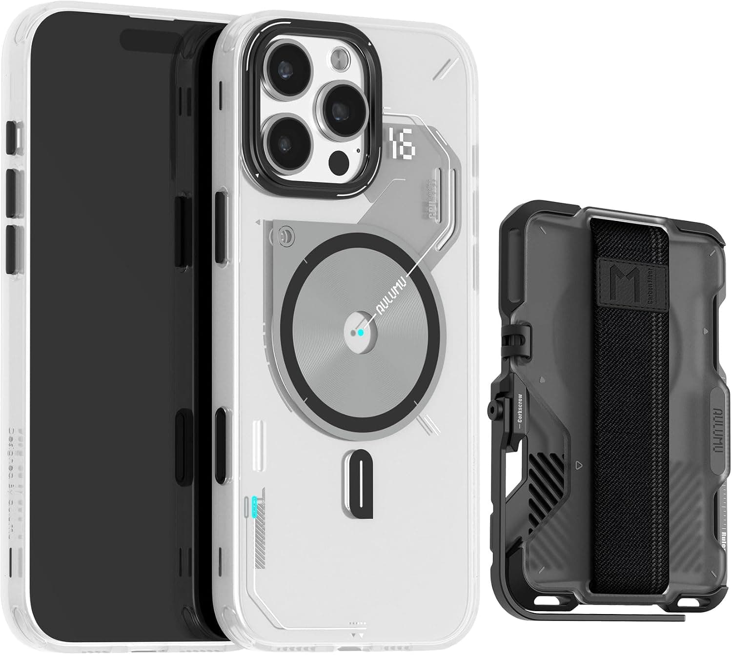 Aulumu A16 Thermal [Touch Translucent White] + G03 Transparently Magnetic Wallet Card Holder [Translucent Grey] for iPhone 16 Pro Max | Comforts Magnetic Card Holder Kit