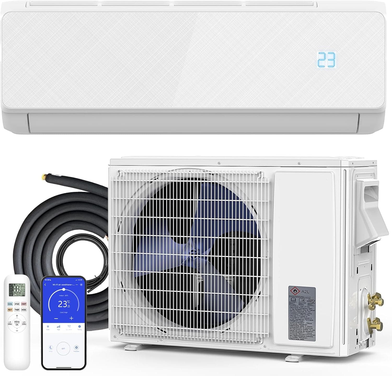 12000 BTU Mini Split Air Conditioner Heat Pump 115V with Installation Kit - 22 SEER2 Ductless Inverter AC Unit, Wi-Fi Smart Control, Quiet, Cools and Heats 750 Sq.Ft