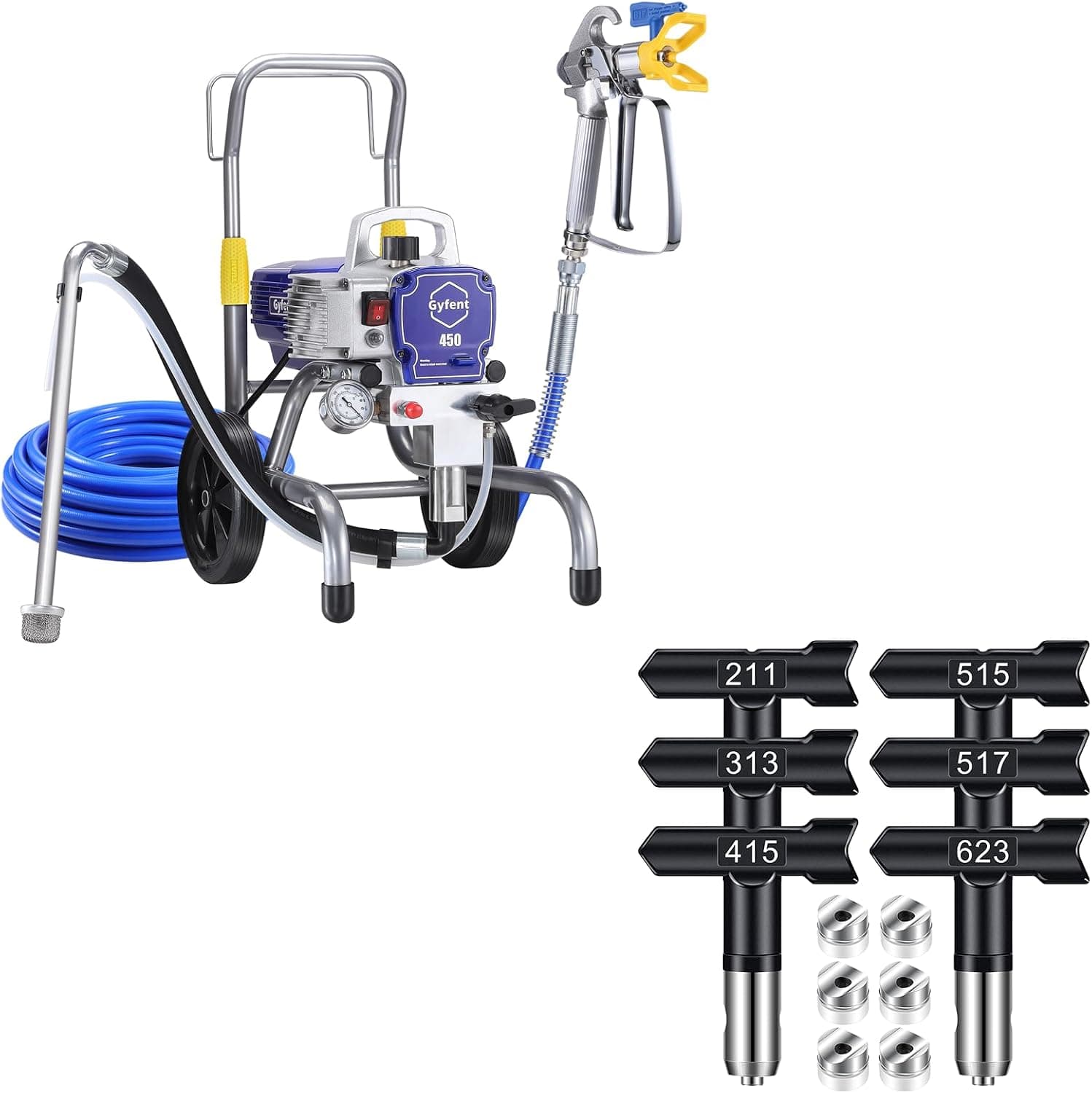 450 Airless Paint Sprayer with 10Pcs Nozzle, 0.47GPM Paint Sprayer for Home Interior 3300psi 900W High Efficiency Airless Sprayer with Low Overspray for House Painting Townhouse