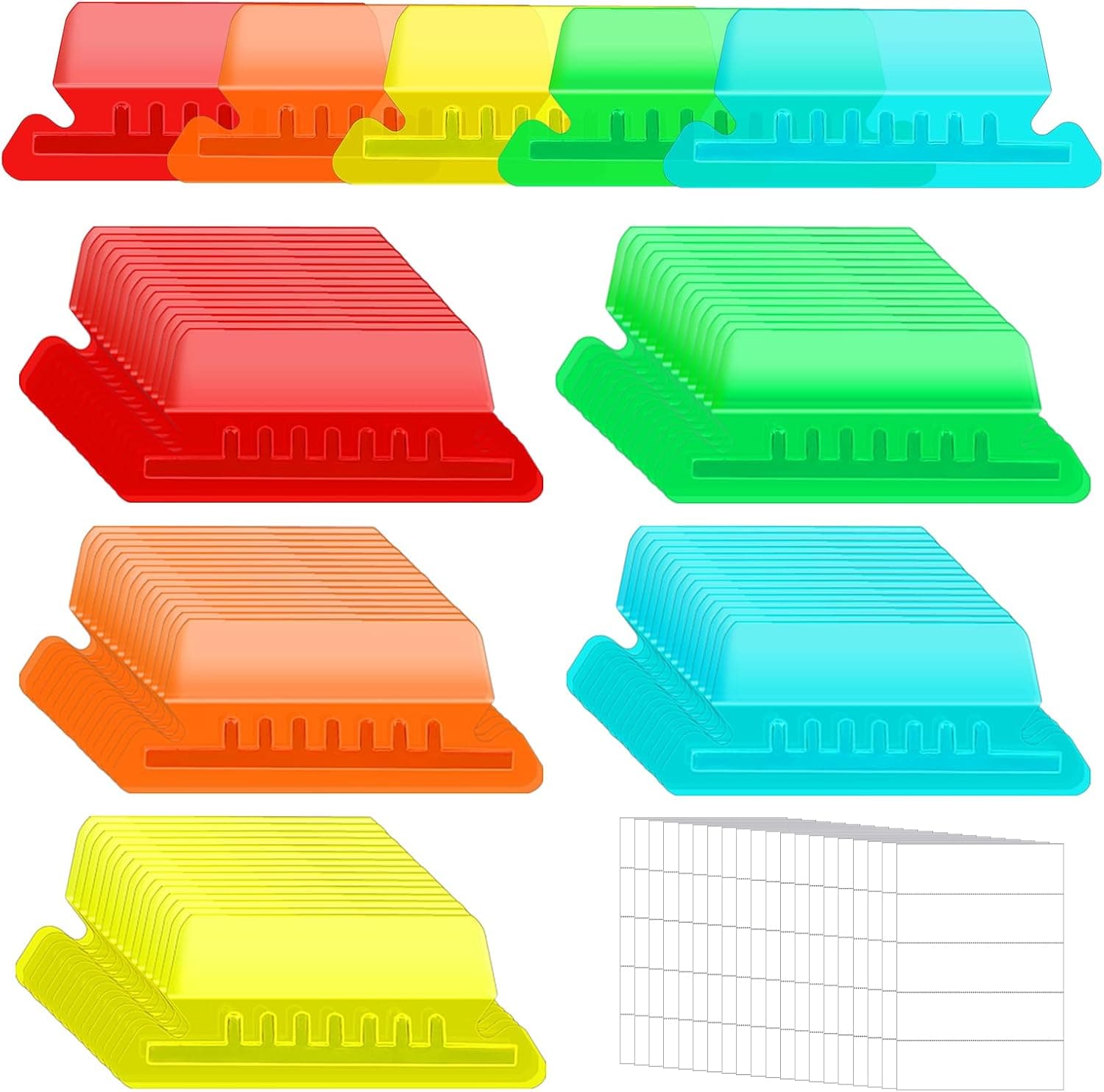80 Pcs Hanging File Folder Tabs and 80 Pcs 2 Inch Inserts Labels, Plastic File Folder Tabs for Hanging Folders Files (Multicolor)