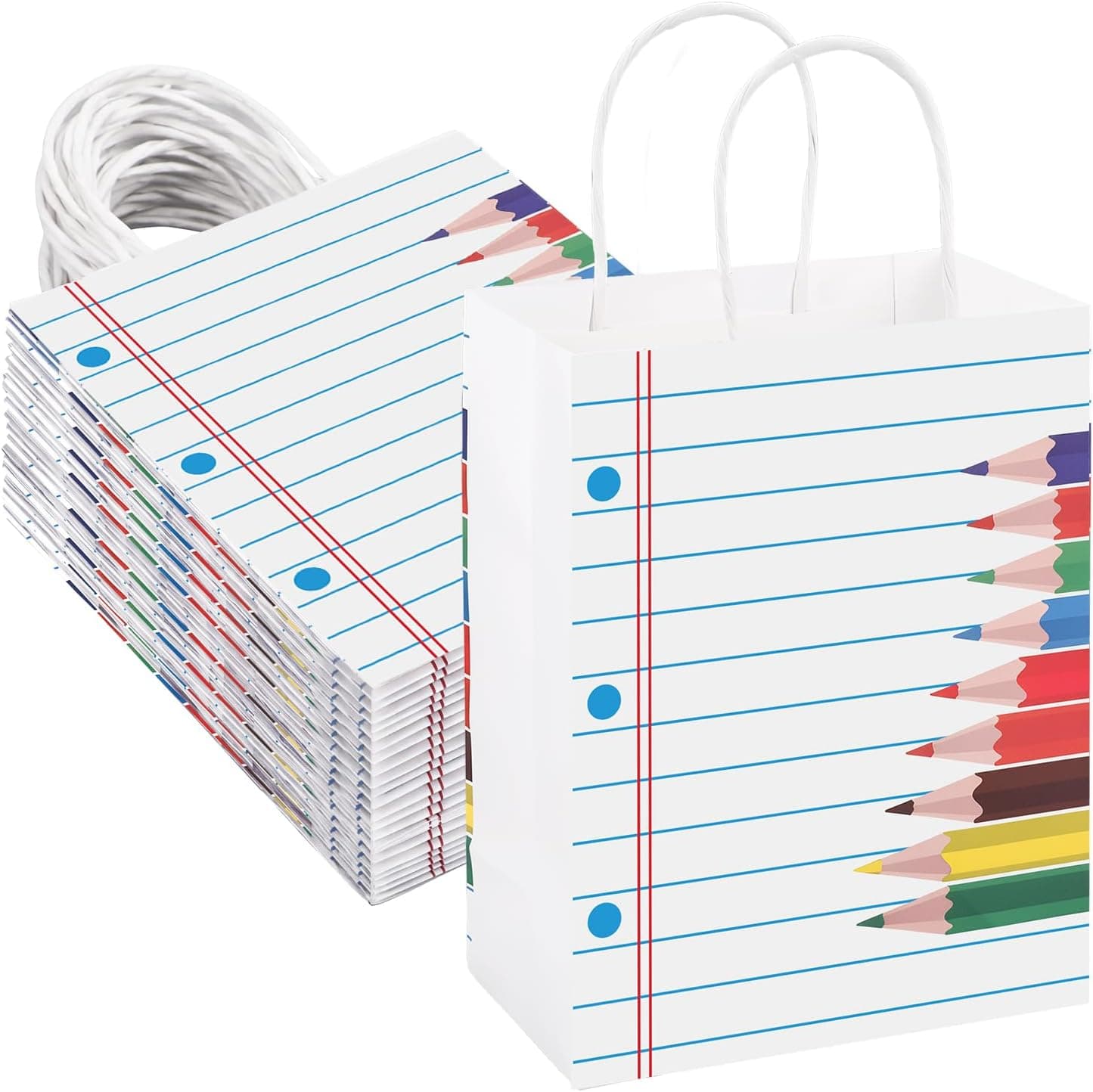 woric 20 Pcs Back to School Paper Gift Bags with Handles, School Theme Design, Ideal for First Day of School, Teacher Appreciation, Classroom Rewards and School Parties, 8.26" x 6.29" x 3.14"