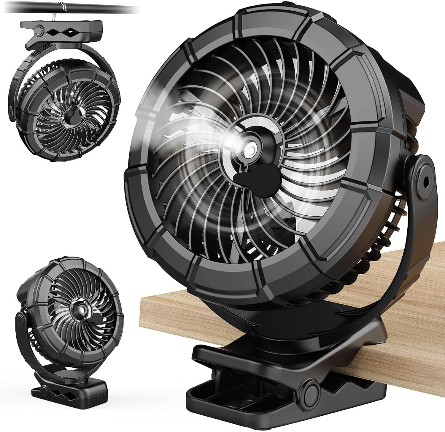 Ausic Portable Clip on Misting Fan, [5-45Hrs] Golf Cart Spray Fan, 720° Rotate Baby Stroller Fan, Outdoor Camping Fan with LED, Rechargeable Battery Operated RV Travel Cruise Fan, Golf Accessories