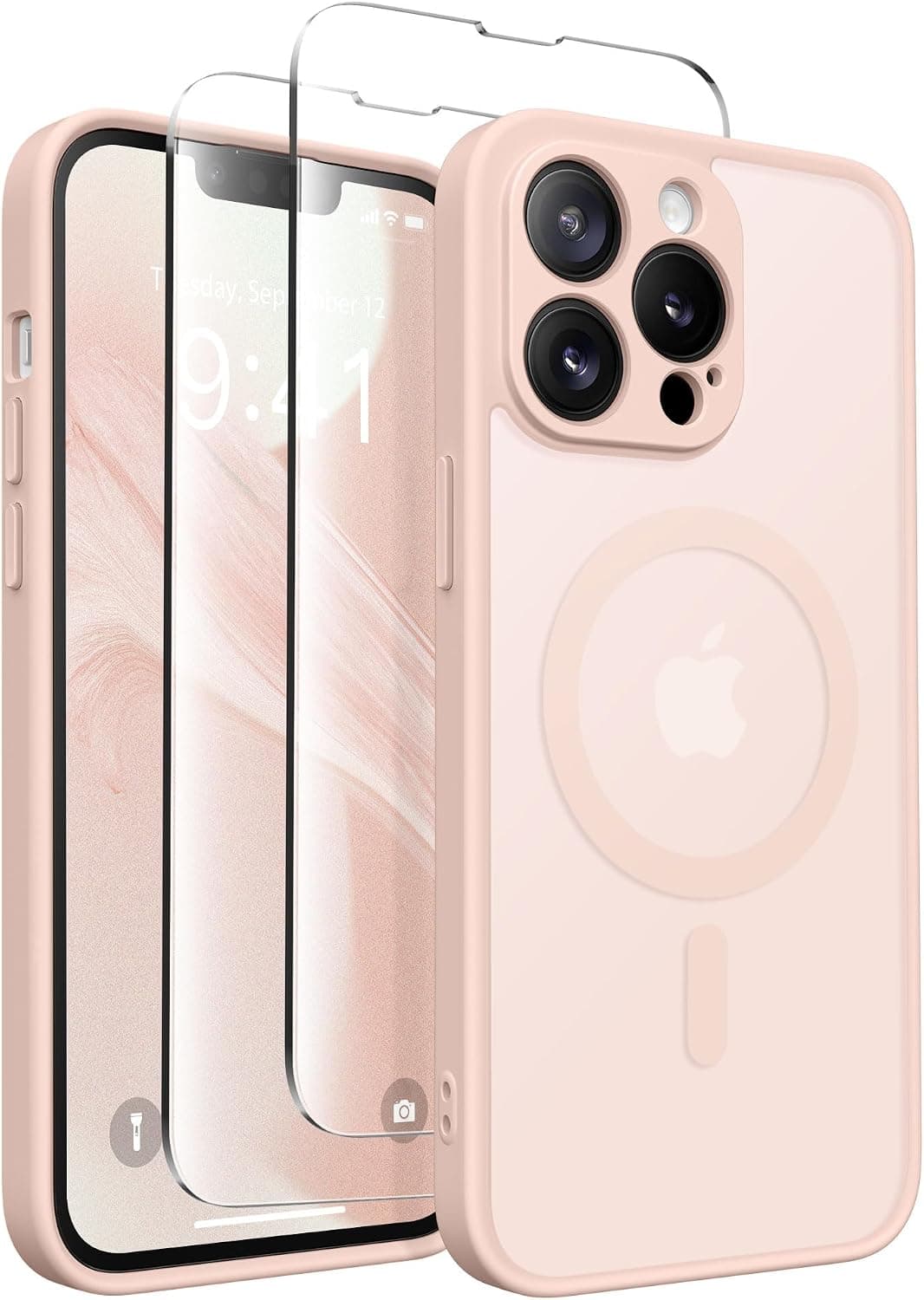 CAPRARO CAPRRO Magnetic for iPhone 13 Pro Max Case, [Compatible with MagSafe] [Full Camera Protection] Shockproof Protective Slim Translucent Matte Phone Case for iPhone 13 Pro Max 6.7'', Cherry Pink