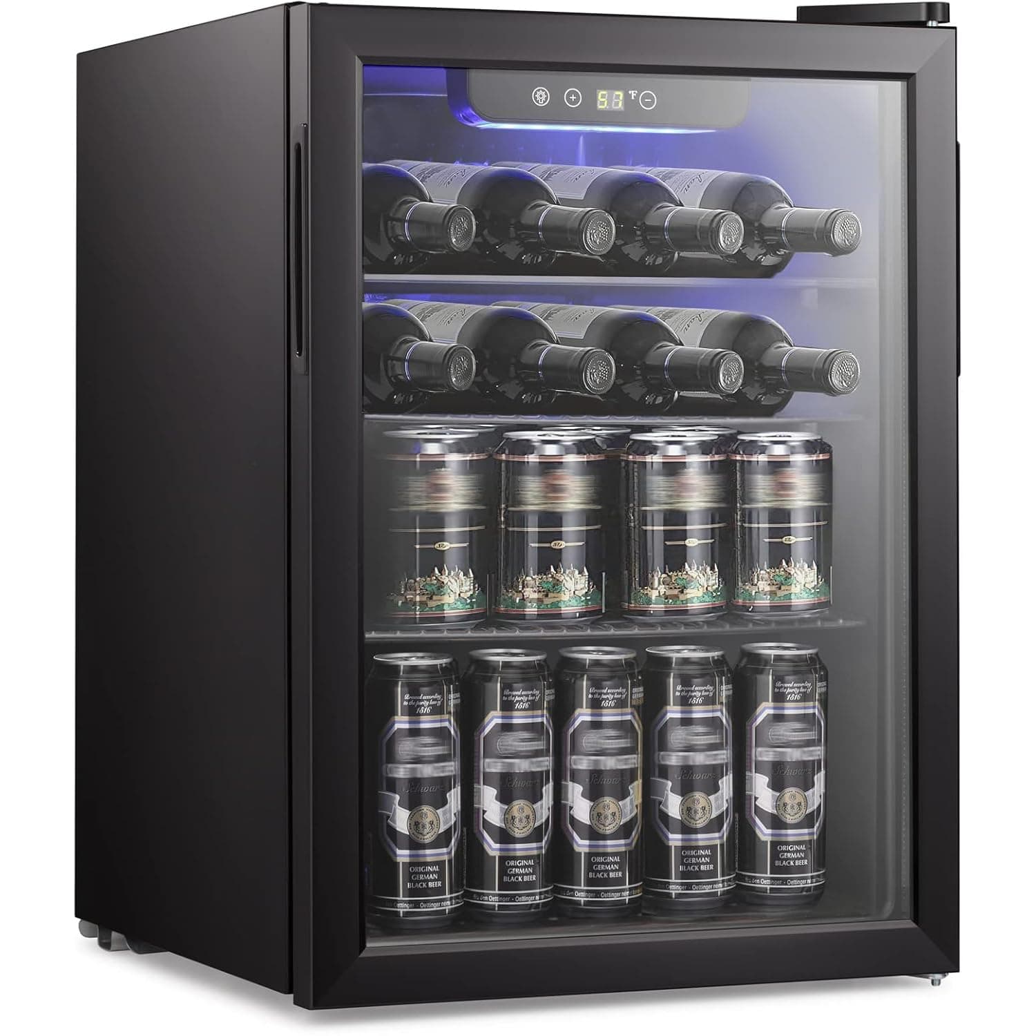 Antarctic Star 2.6cu.ft Wine Cooler/Cabinet Beverage Refrigerator, Small Mini Wine Cellar Fridge, Beer Soda Clear Front Glass Door, Quiet Operation, Adjust Temperature, Freestanding, Black
