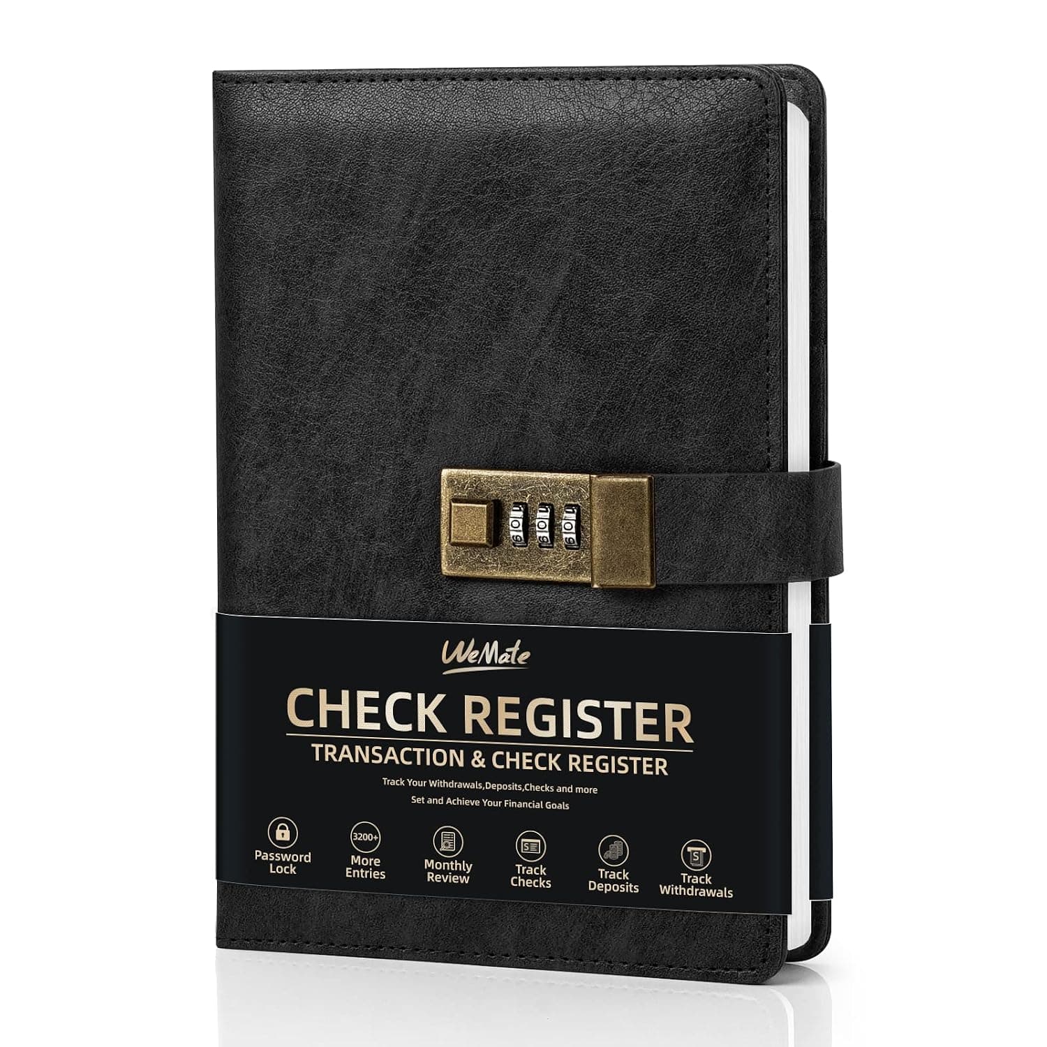 WEMATE Hardcover Check Registers, Personal Checkbook Register or Small Business, Checking register book with Password Lock-Black