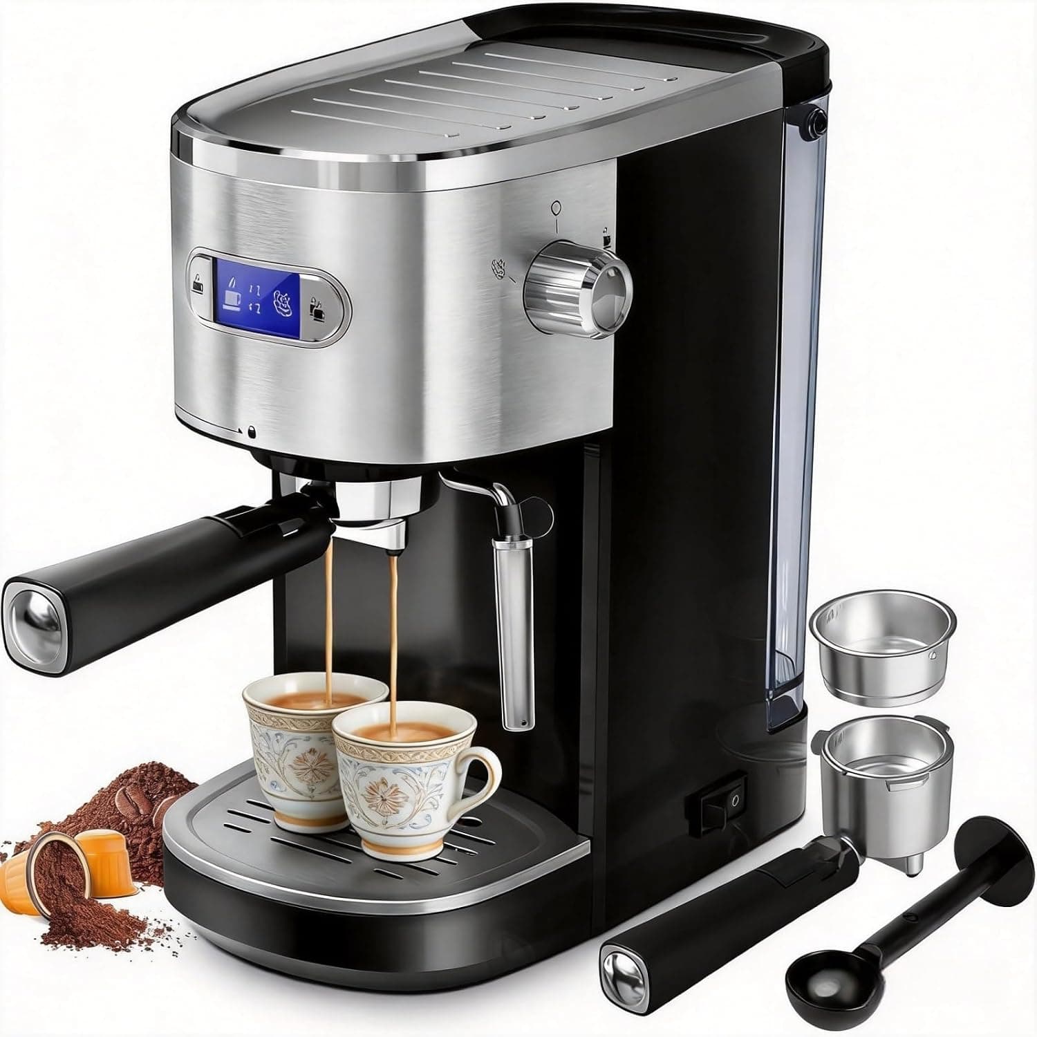 Kismile Espresso Machine, 20 Bar Coffee Maker with Milk Frother Steam Wand, Compact Expresso Coffee Machine with 45oz Removable Water Tank for Cappuccino Latte Americano