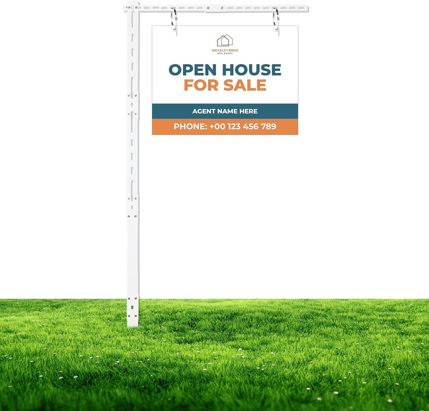 6 Ft Real Estate Sign Posts, Heavy Duty Metal Yard Sign Stakes, White Rust-Proof Coating, Realtor Yard Sign Post for Sale, Rent, Traffic, Parking, Construction, Events, 31.5 inch Arm
