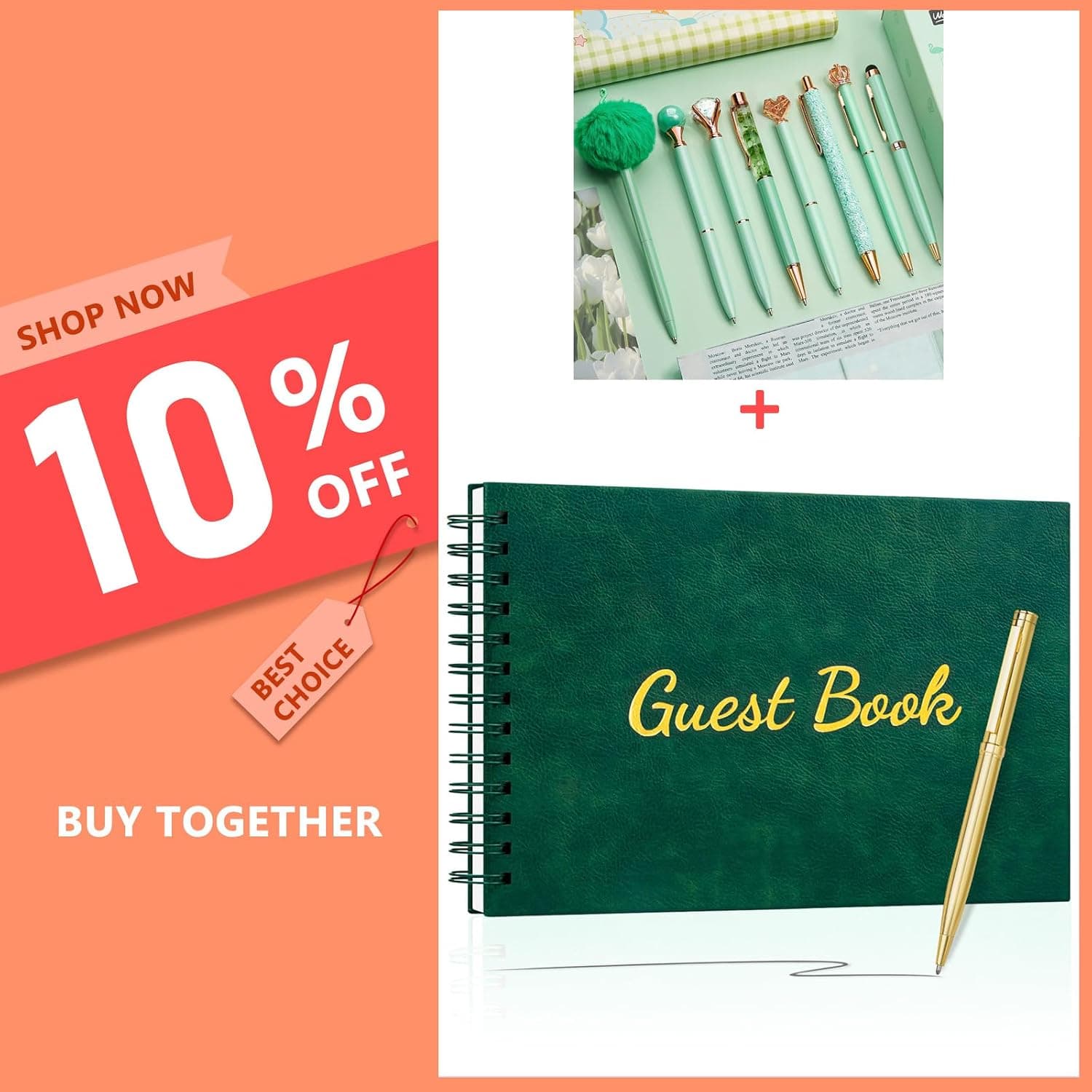 WEMATE 8Pcs Ballpoint Pens Set + Guest Book, Environmental Protection Guest Book