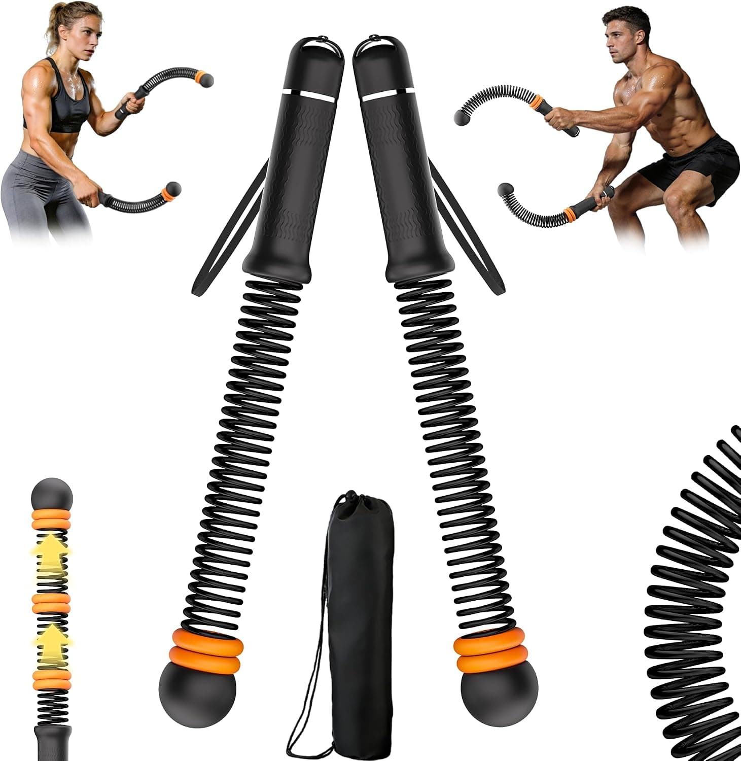 Adjustable Ropeless Battle Ropes for Home Gym for Men & Women, Heavy Duty Cordless Battle Rope, Exercise Ropes with Variable Resistance, Strength & Low-Impact Cardio for HIIT