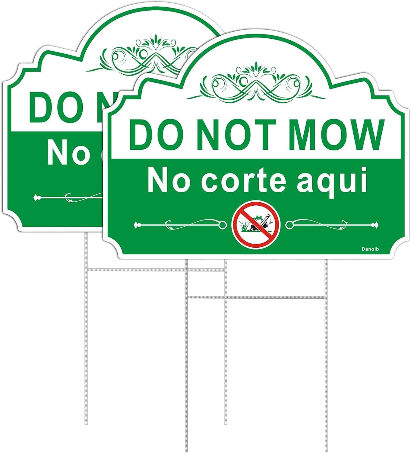 2-Pack Do Not Mow Yard Sign, Bilingual English & Spanish No Mowing Lawn Sign, 12.6” x 9.4” Double Sided with Metal Stakes, UV Protected & Weatherproof for Garden, Yard, Park, Farm