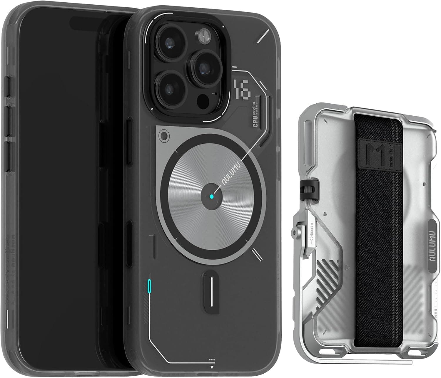 Aulumu A16 Thermal [Touch Translucent Gray] + G03 Transparently Magnetic Wallet Card Holder [Translucent White] for iPhone 16 Pro | Comforts Magnetic Card Holder Kit